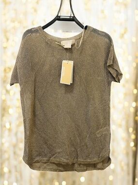 MICHAEL Michael Kors Metallic Gold Mesh Short Sleeve Top